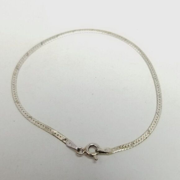 Vintage Simple Sterling Silver Flat Chain Bracelet, Marked 925, 7 Inches Long - Picture 5 of 6